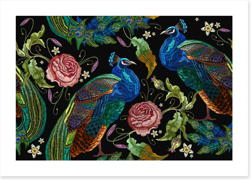 Peacocks and peonies