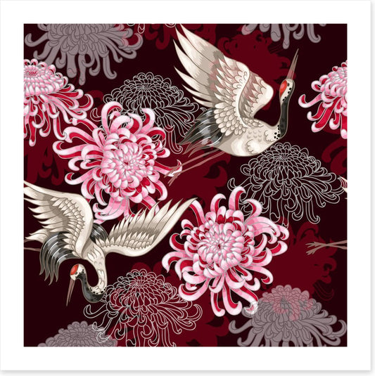 Cranes and chrysanthemums