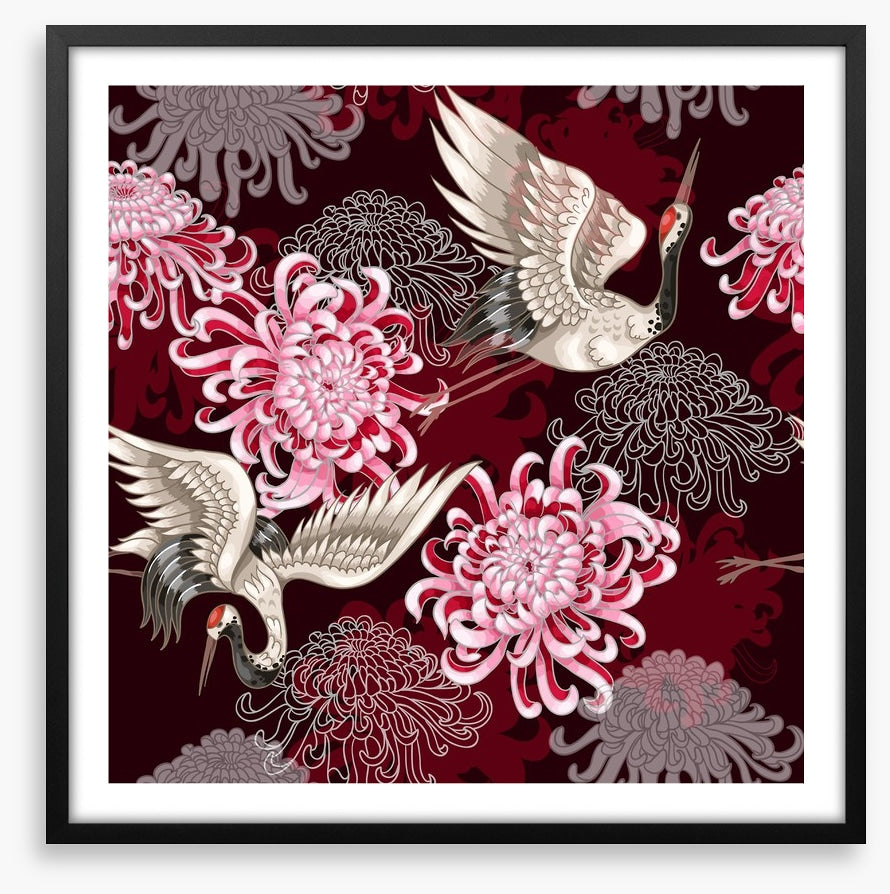 Cranes and chrysanthemums