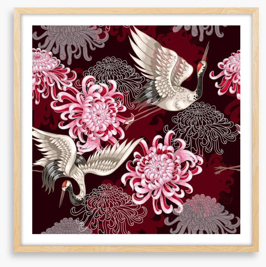 Cranes and chrysanthemums