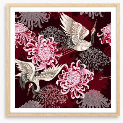 Cranes and chrysanthemums