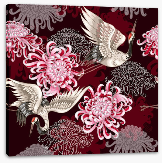 Cranes and chrysanthemums