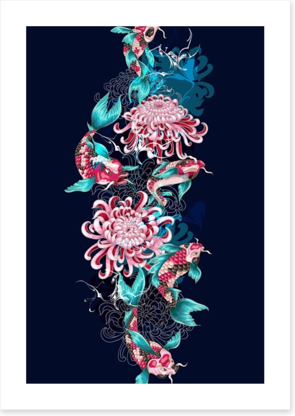 Koi fish and flowers