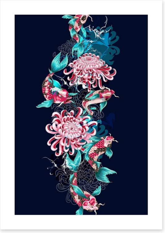 Koi fish and flowers