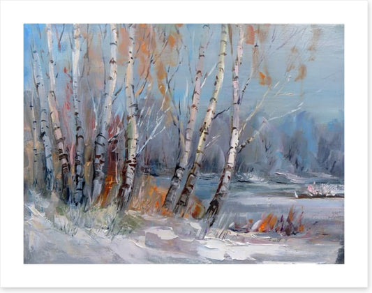 Frozen birch forest
