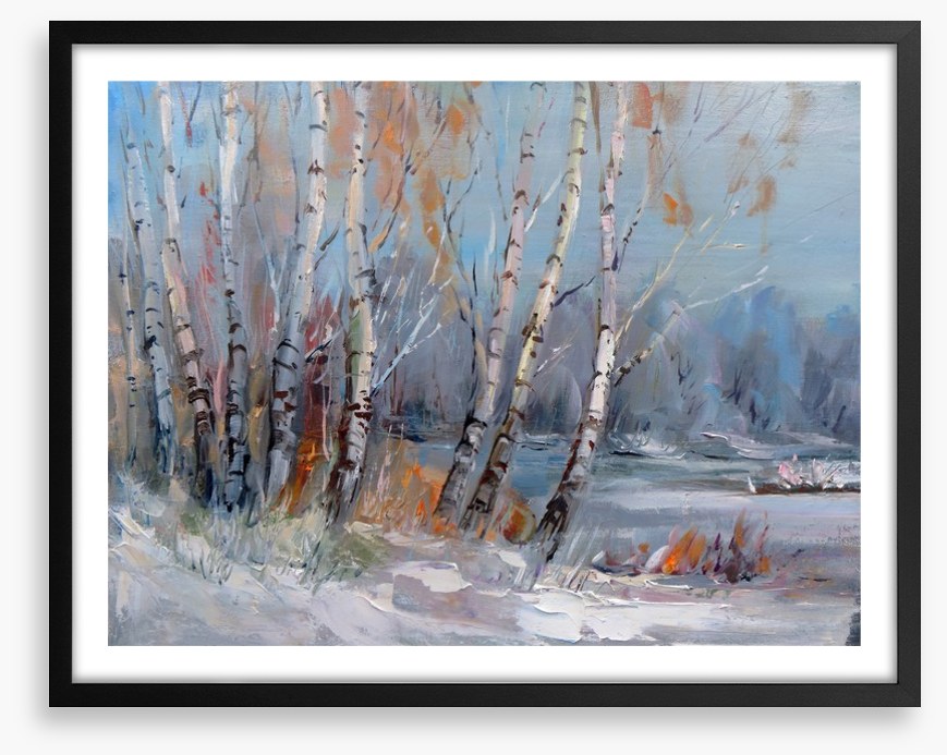 Frozen birch forest