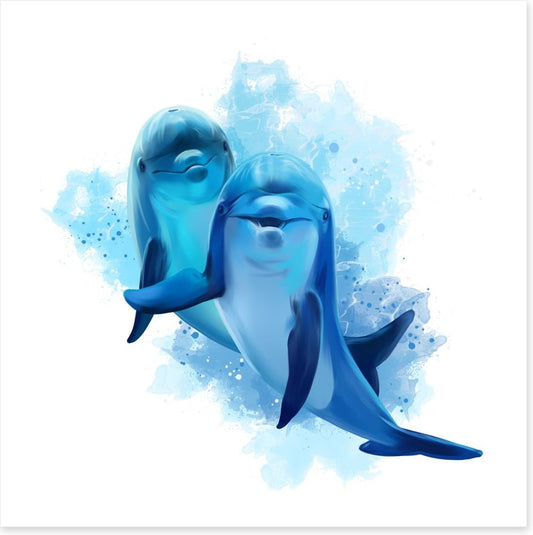 Two blue dolphins