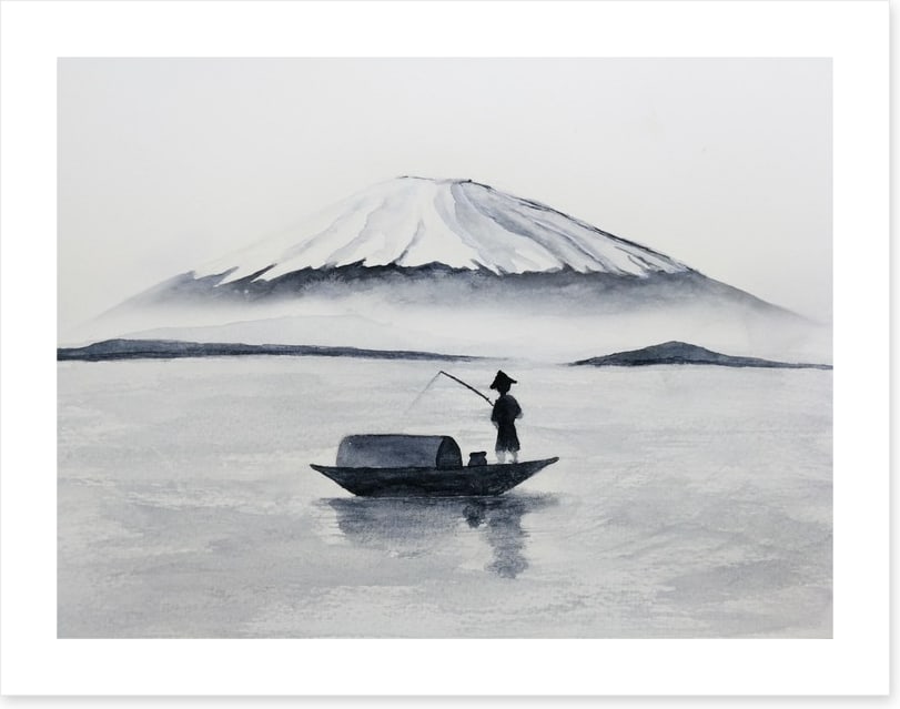 Fishing by Mount Fuji