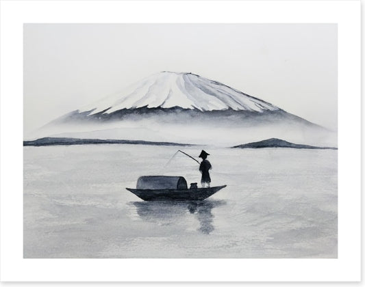 Fishing by Mount Fuji