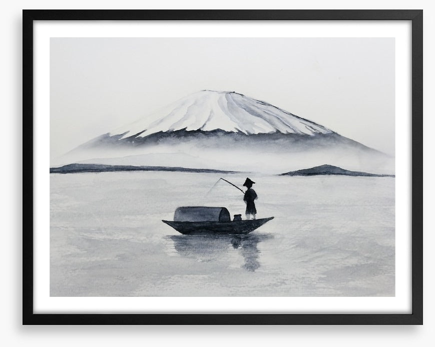 Fishing by Mount Fuji