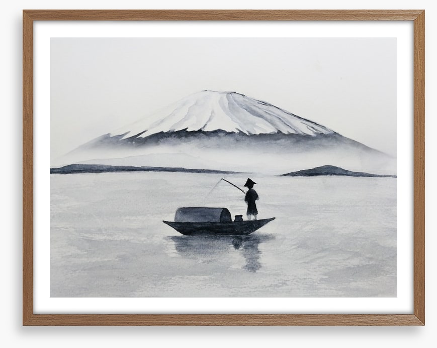 Fishing by Mount Fuji