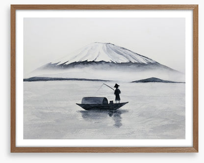 Fishing by Mount Fuji