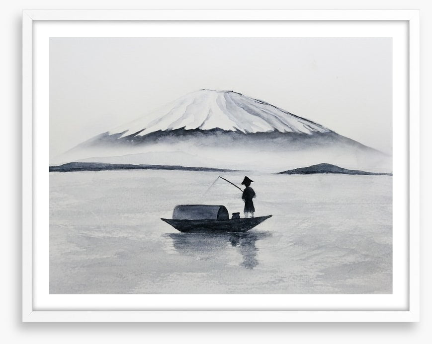 Fishing by Mount Fuji