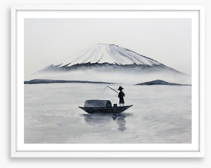 Fishing by Mount Fuji