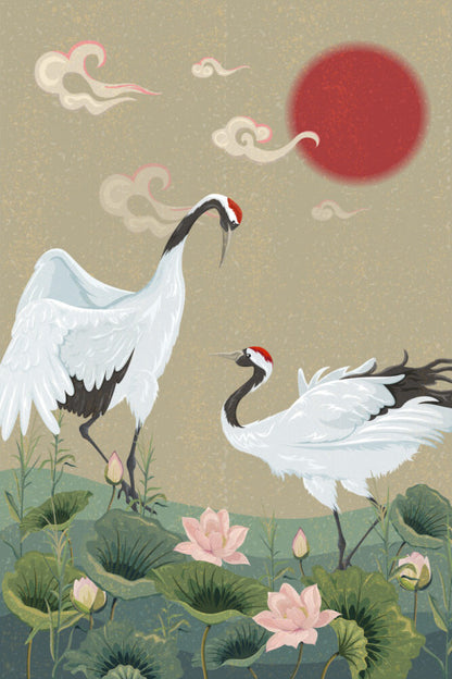 Cranes in the lotus