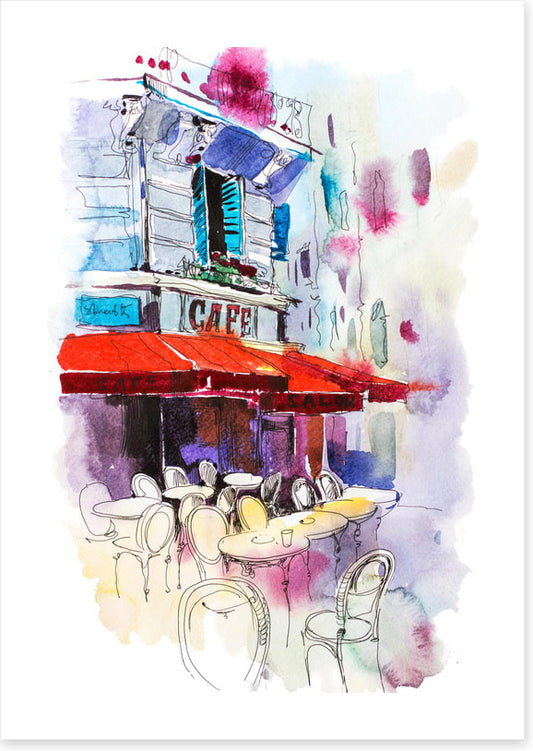 Under the red awning