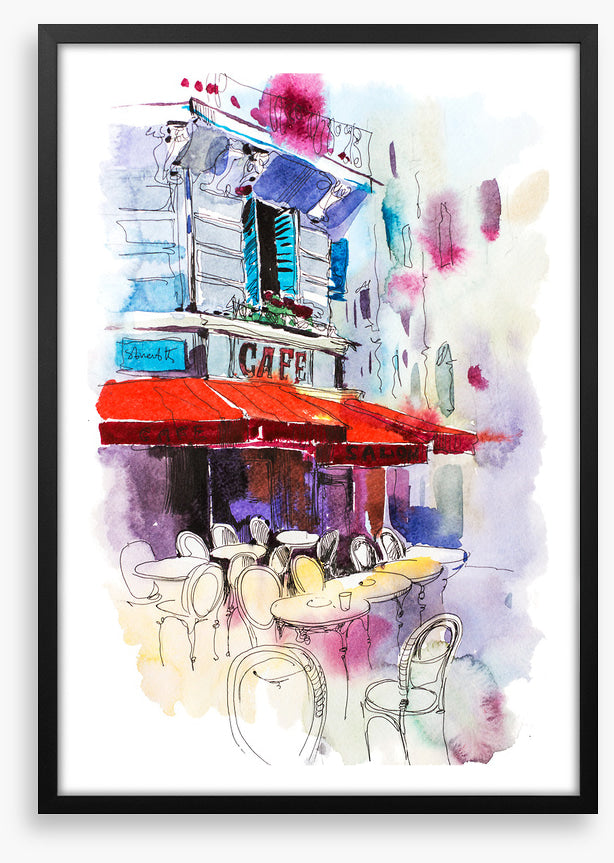 Under the red awning