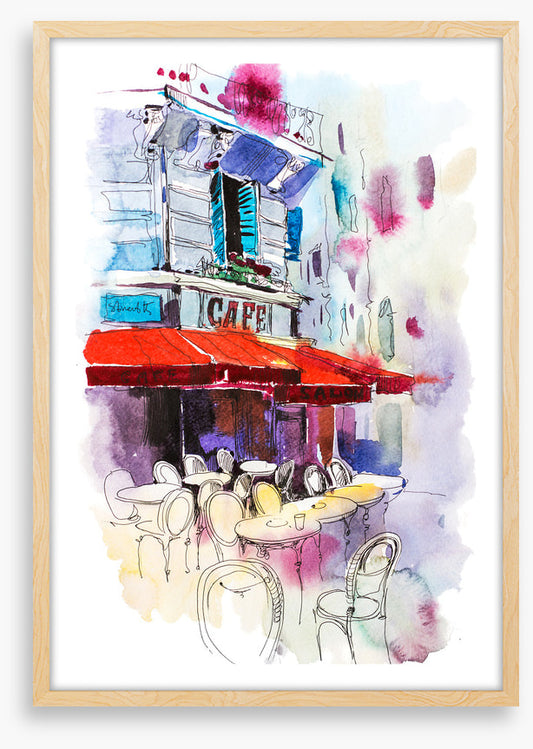 Under the red awning