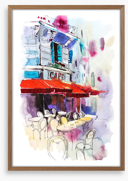 Under the red awning