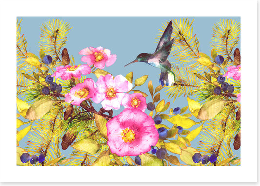 Wild rose hummingbird