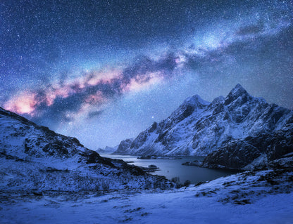 Lofoten fjord by night