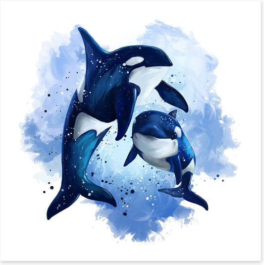 Two blue orcas