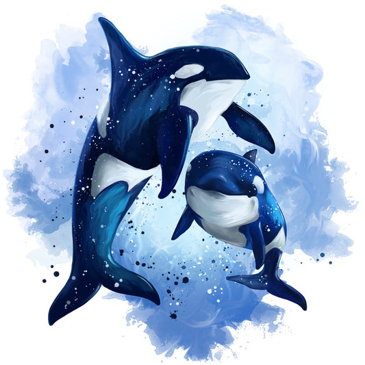 Two blue orcas