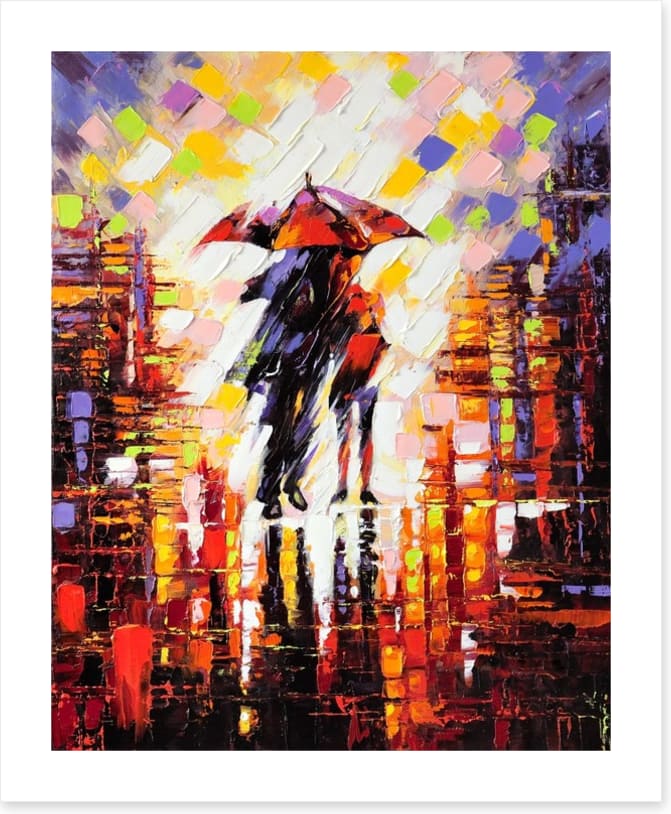 Under an umbrella