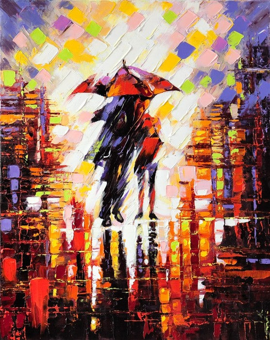 Under an umbrella