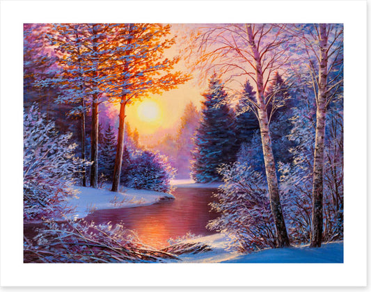 Winter river sunset