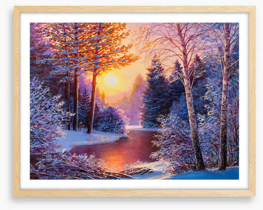 Winter river sunset