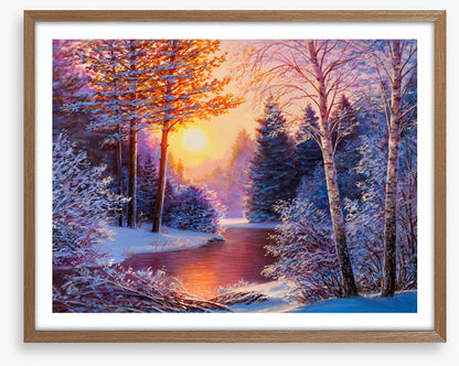 Winter river sunset
