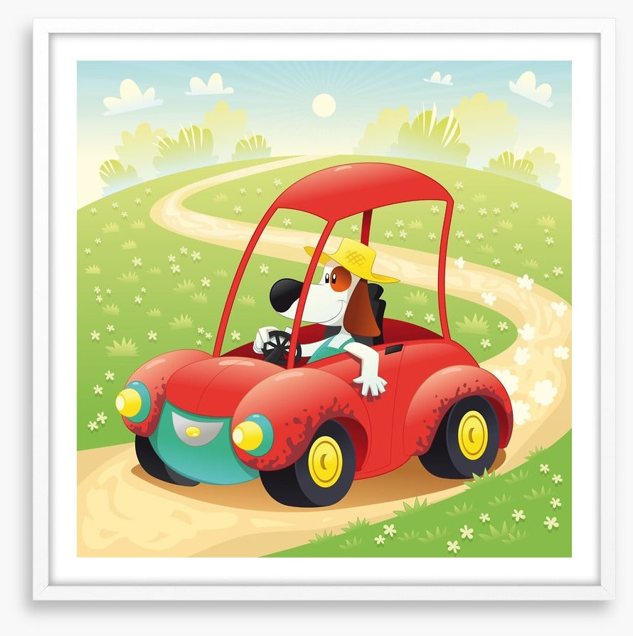 The beagle takes a drive