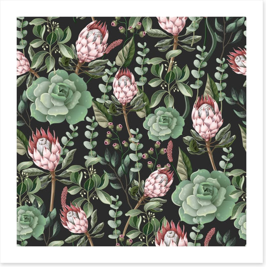 Pink protea leaves