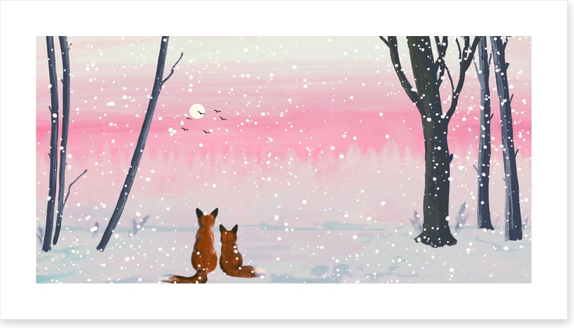 Pink sunset foxes