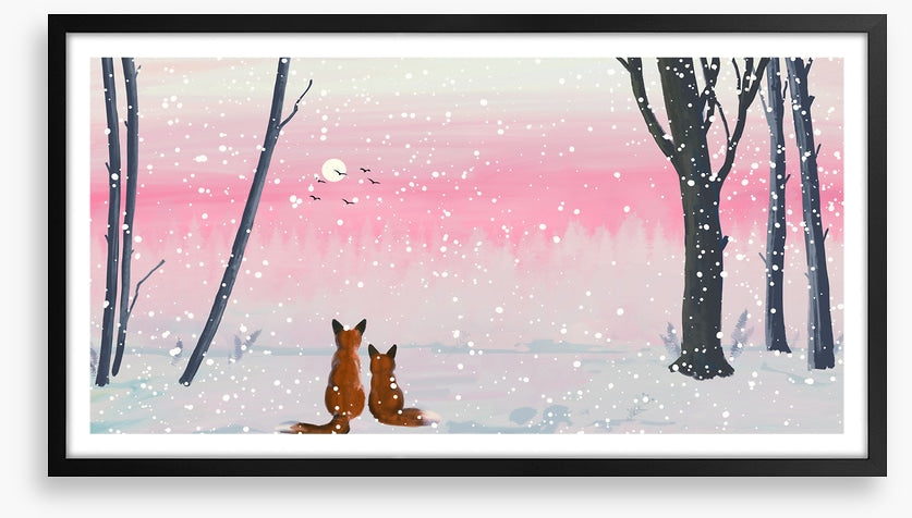 Pink sunset foxes