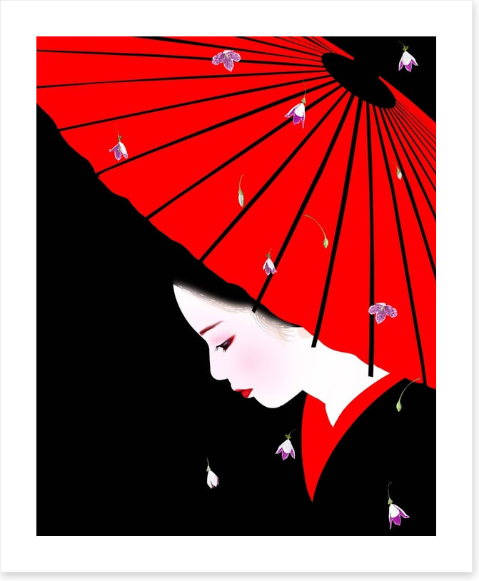 Under the red parasol