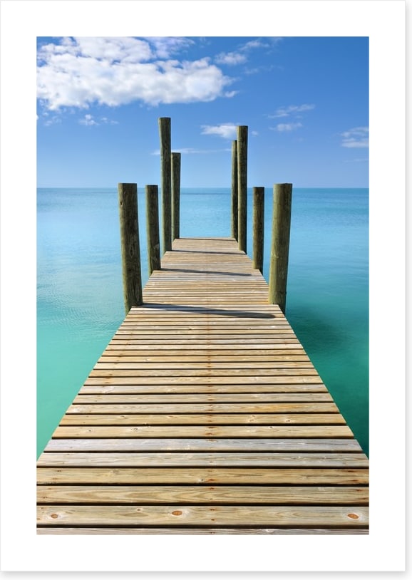 Turquoise blue sea wharf
