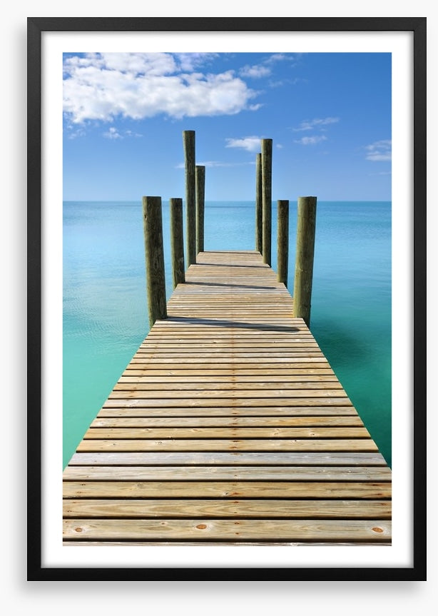 Turquoise blue sea wharf