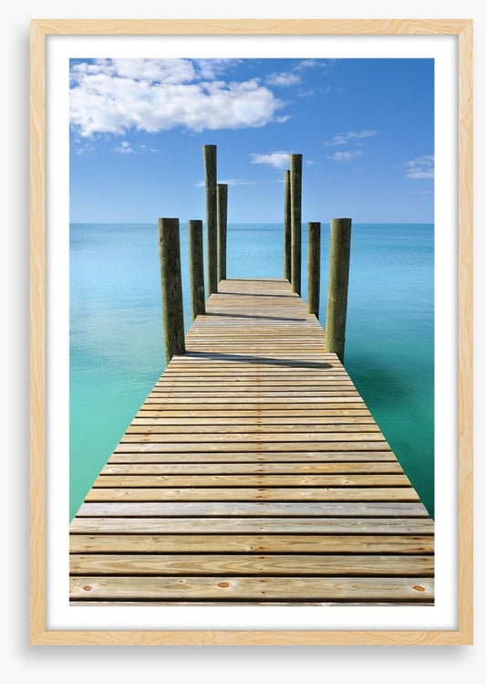 Turquoise blue sea wharf