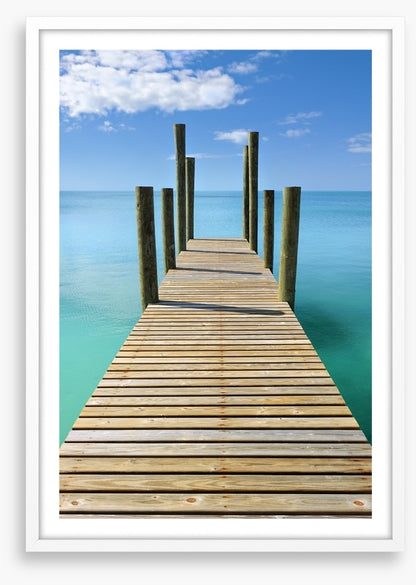 Turquoise blue sea wharf