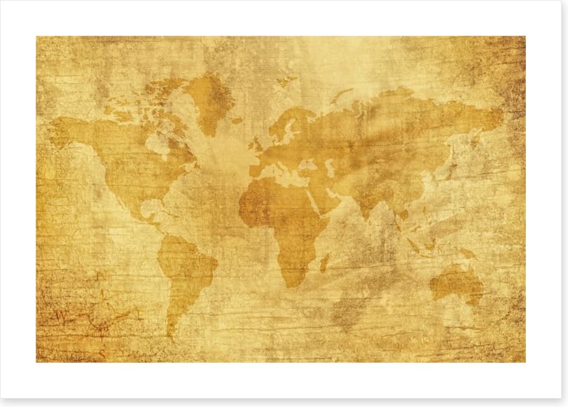 Yellowed world map