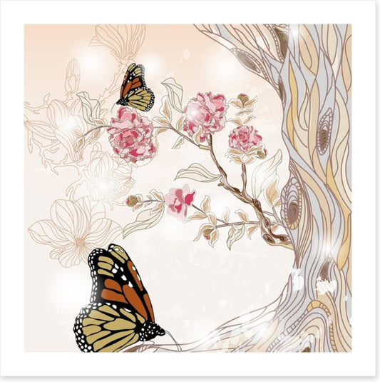 Peony branch and butterflies