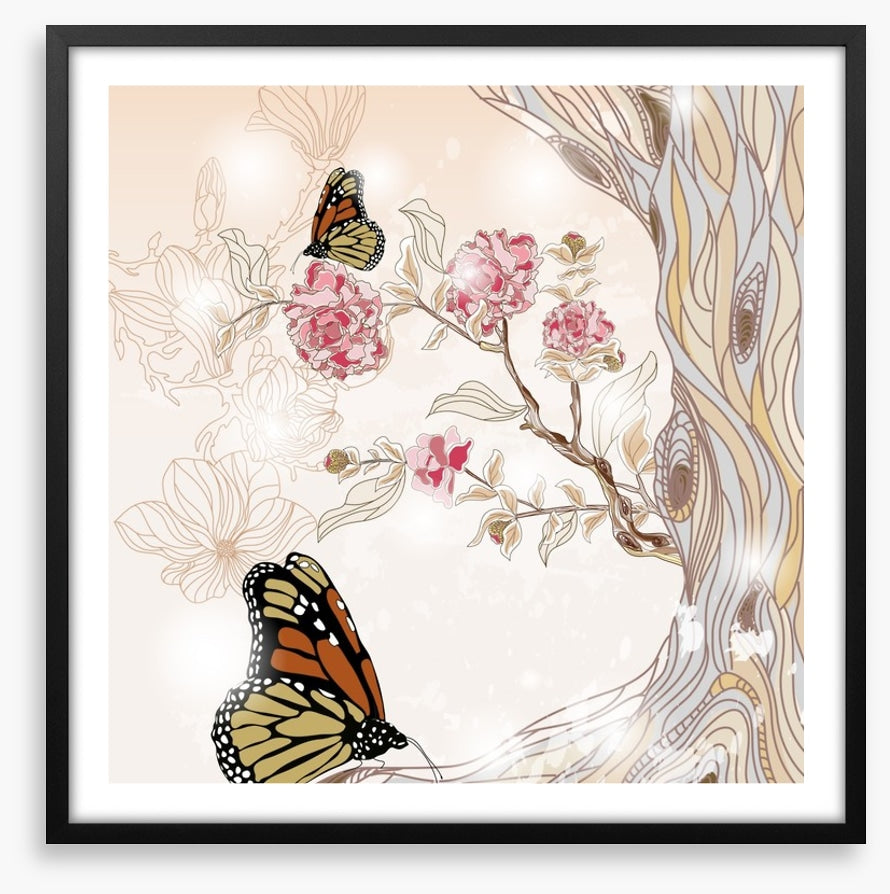 Peony branch and butterflies