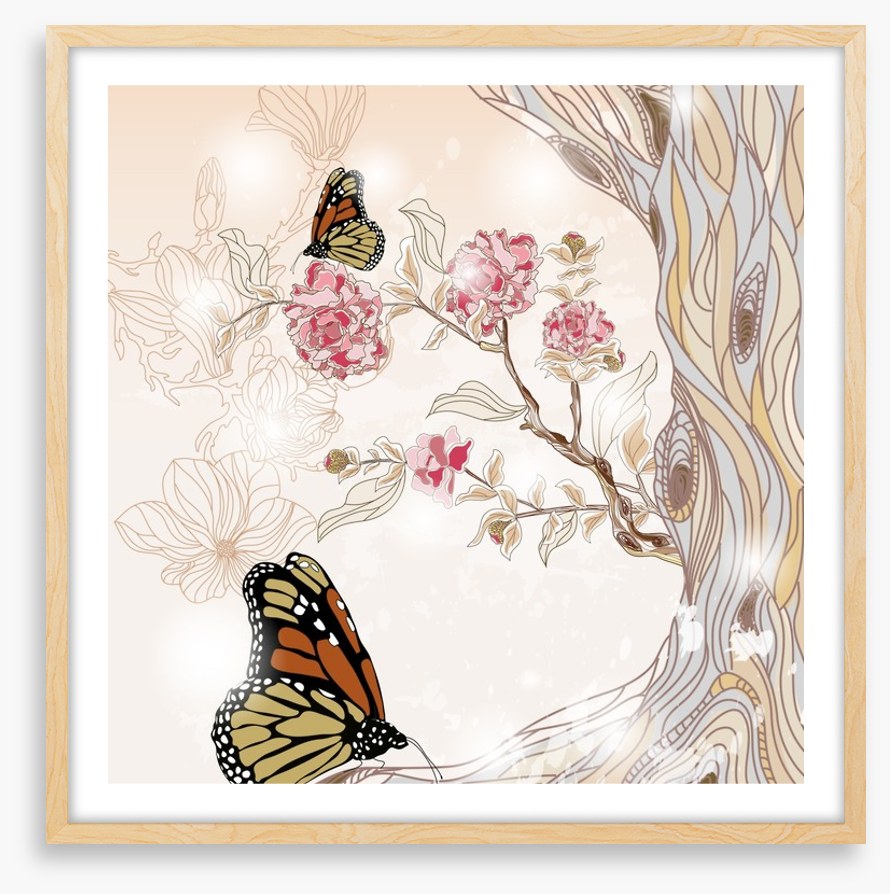 Peony branch and butterflies