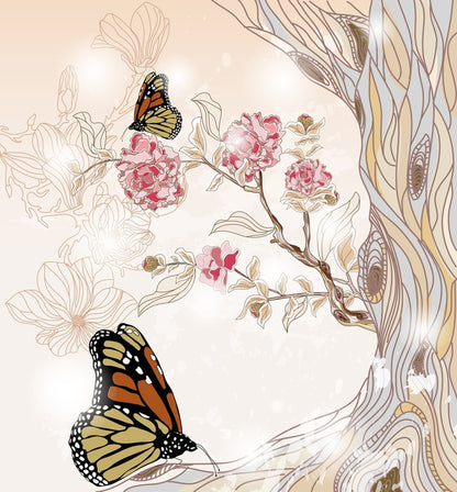 Peony branch and butterflies