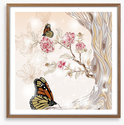 Peony branch and butterflies