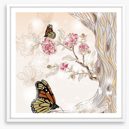 Peony branch and butterflies
