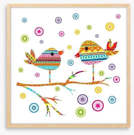Chattering birds on a branch