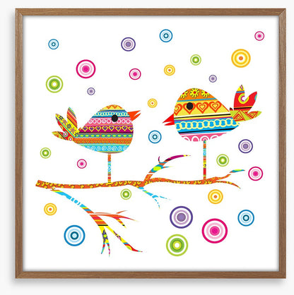 Chattering birds on a branch